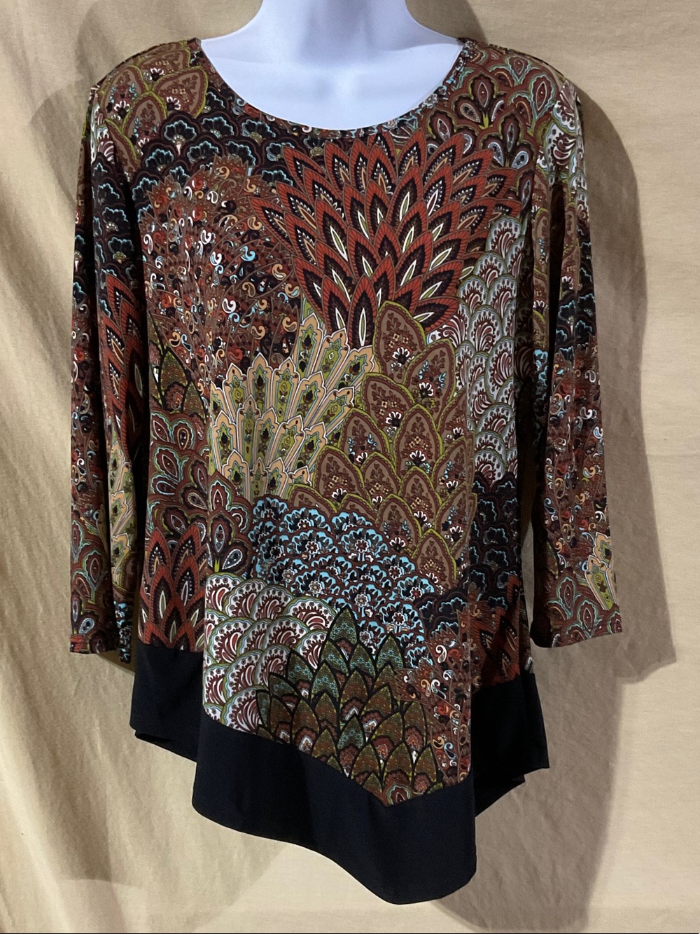 Coco Bianco Size M Brown Multi Paisley Print Scoop Neck Tunic